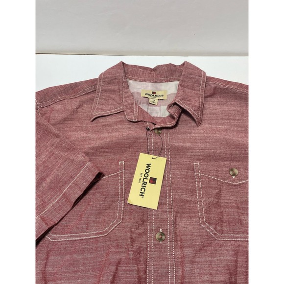 Woolrich NWT Short‎ Sleeve Button Down Size Large Red - Picture 1 of 6